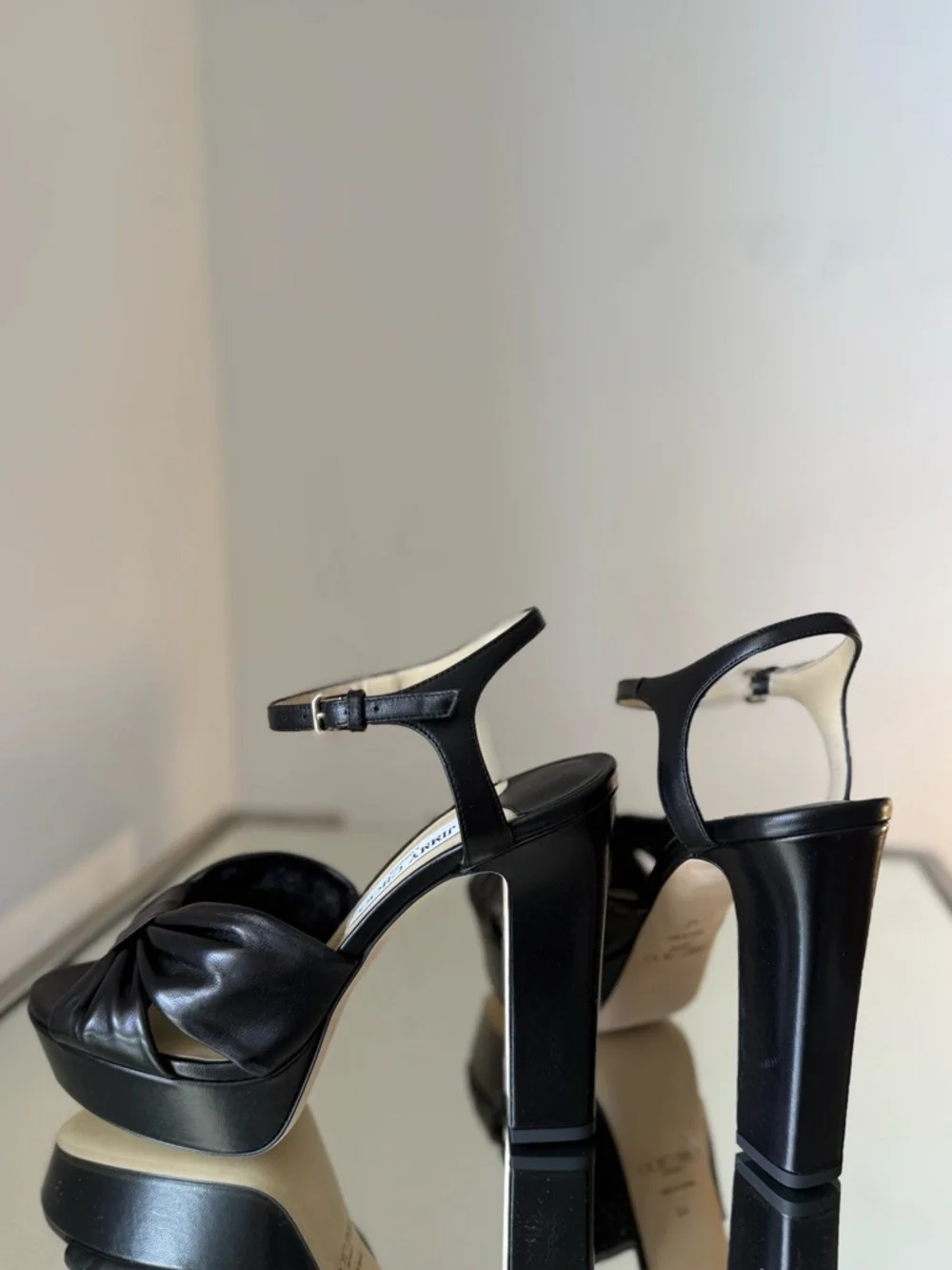 New Jimmy Choo Heloise Black Nappa Leather Platform Sandals 40 $995